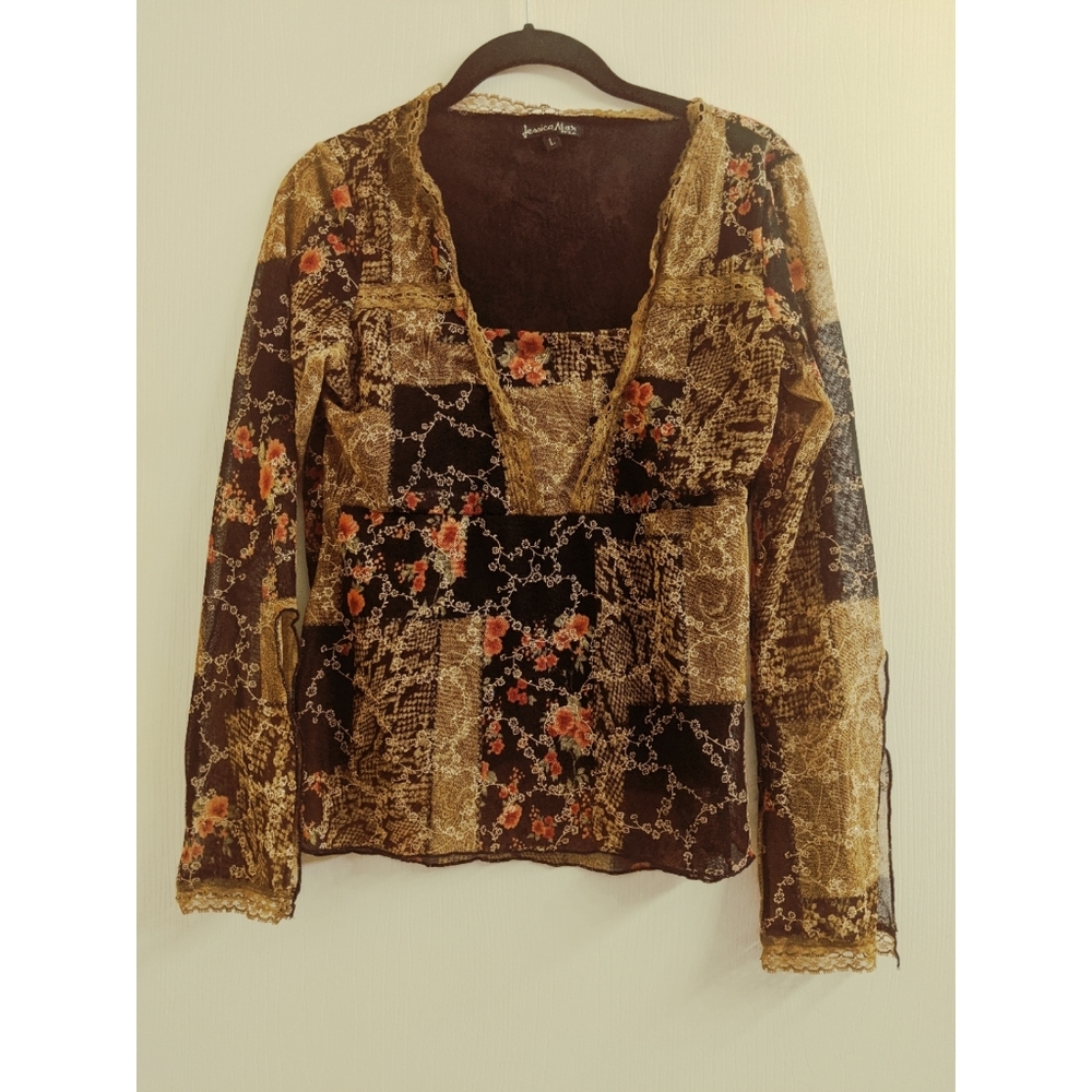 Jessica Max Gold with Flowers Blouse Large